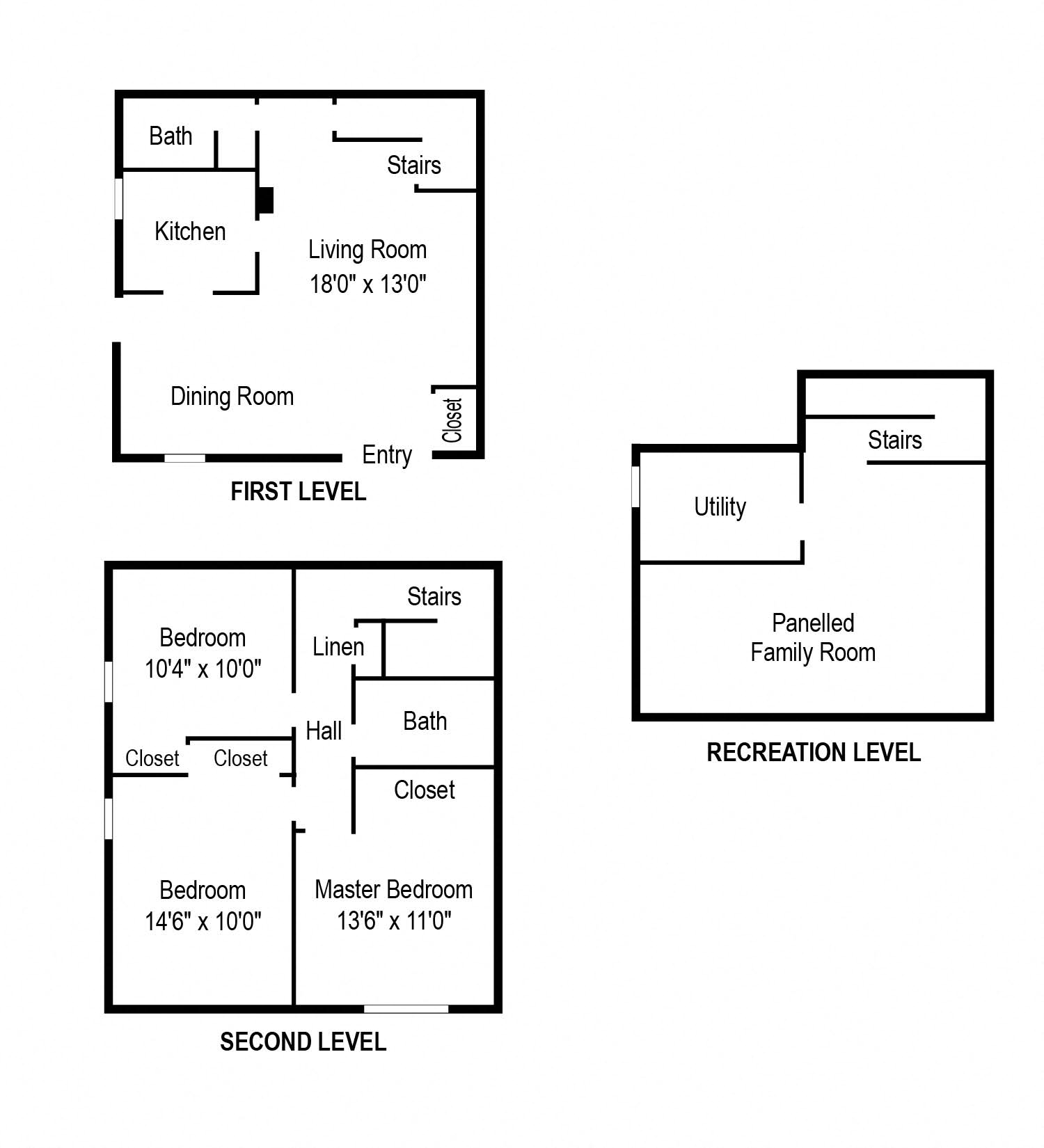 Floor plan for 3 beds, 2 baths, 1500 sqft